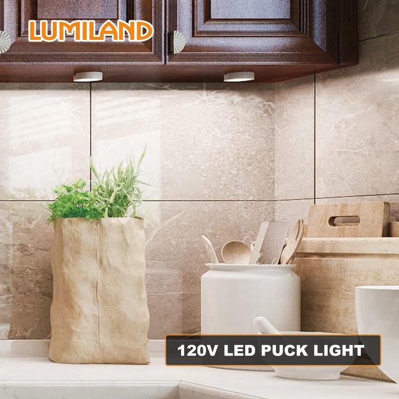 LUMILAND Wired LED Puck Lights (2.7Wx3) Plug-in Lighting Warm White,