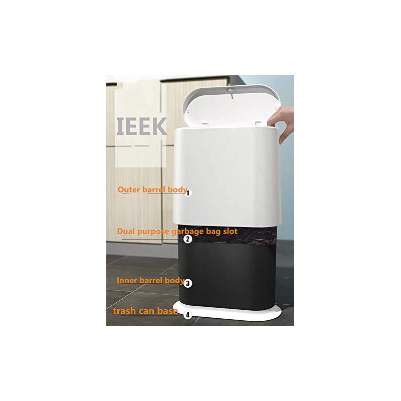 IEEK Slim Plastic Trash Can with Press Top Lid,2.4 Gallon/10