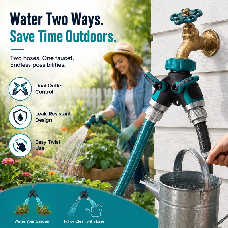 2-Way Garden Hose Splitter for Outdoor Faucets – Leak-Resistant Dual