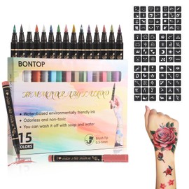 BONTOP Temporary Tattoo Markers for Skin 15 Body Marker+ 82 Tattoo Stencils,Skin-Safe & Cosmetic Quality,Birthday Gift Ideas