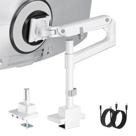 monTEK Heavy-Duty Single Monitor Arm for 17-57 inch, up to 59.4lbs Ultrawide Screens,Gas Spring Dual Curved Adjustable Monitor Stand for Desk,75/100mm VESA Mount with USB，White