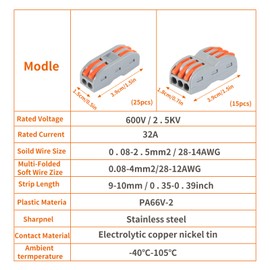 70pcs Compact Wire Conductor Connector，Aigreat Assortment Conductor,Wire Connectors for 2 and 3 Circuit Inline Splices, Electrical Connectors Blocks ， Butt Terminal Connectors for 28-12 AWG