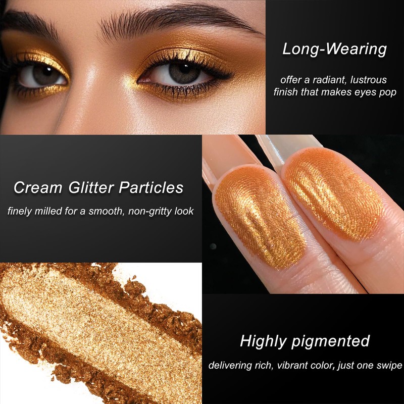 DE'LANCI Light Gold Glitter Eyeshadow, Light Gold Metallic Eyeshadow, Creamy