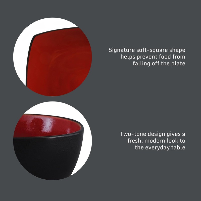 Gibson Soho Lounge Square Reactive Glaze Dinnerware Set, Red, Service
