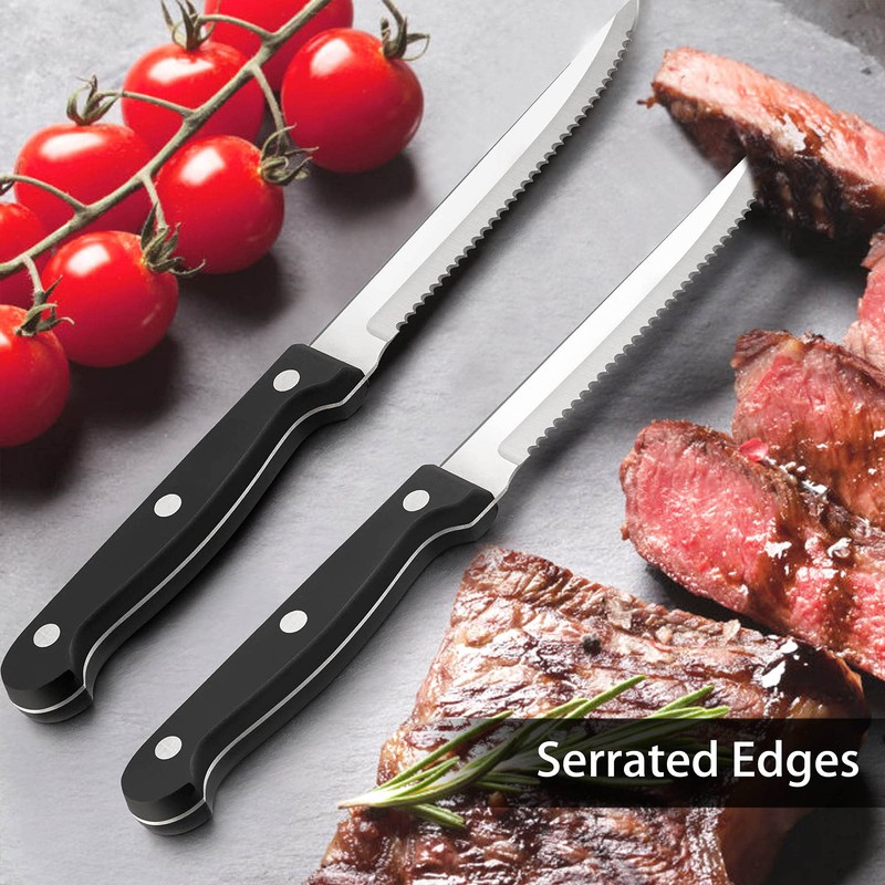 LIANYU 36-Piece Black Flatware Set with Steak Knives, Stainless Steel