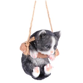 Abaodam Hanging Cat Figurine Garden Swing Statue Black Cat Swing Ornament Yard Art Decoration Home Patio