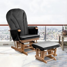 ANMINY 5pcs Glider Rocker Replacement Cushions Set - Thickened Velvet Glider Rocking Chair Cushions with 29 inch High Backrest & Side Pockets for Indoor Nursery, Washable & Non Slip, Blue