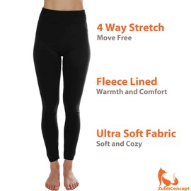 Kuda Moda Women's Winter Fleece Lined Brushed Warm Full Length Thermal Leggings (Black, One Size S-L)