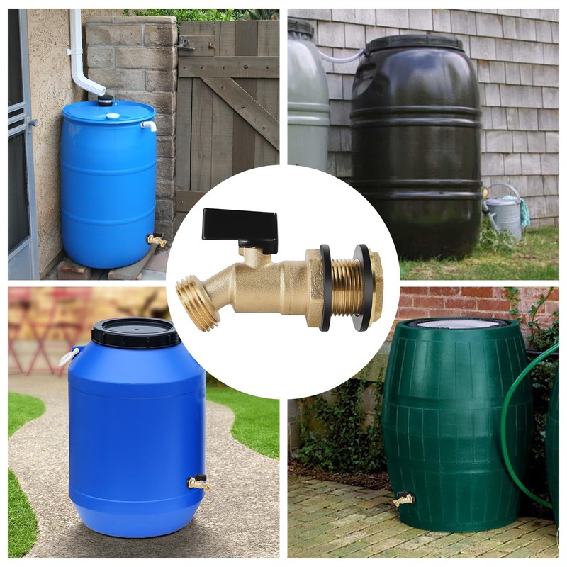 Funnytek Brass Water Container, 3/4" Threaded Leak-Proof Rain Barrel Faucets