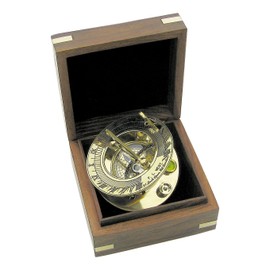 Compass Sundial Brass Diameter 8 cm in Wooden Box