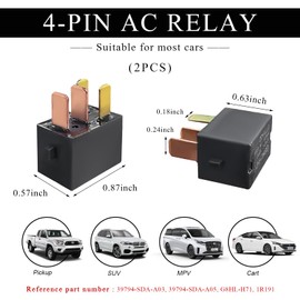 SHMZK 2 PCS Car AC Relay, G8HL-H71 Multiple Use Starter Relay OEM 39794-SDA-A03 39794-SDA-A05, 4 Pin 12V Power Re Lay Plug for Accord Element Civic CR-Z CR-V, Car Accessories