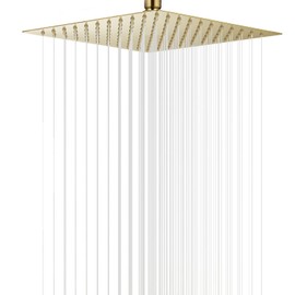Cabezal de Ducha Cuadrado de Acero Inoxidable Cepillado Dorado de 10 Pulgadas, Cabezal de Ducha Tipo Lluvia, diseño Ultrafino, Mejor Aumento de presión.