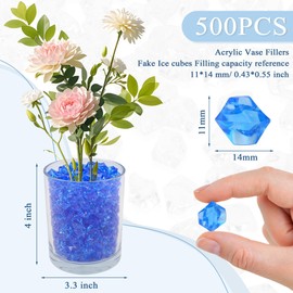 YATOJUZI 500pcs Fake Ice Cubes Blue Acrylic Crushed Rocks Vase Fillers Plastic Diamonds Gems for DIY Party Wedding Centerpiece Table Scatter Prop Display 0.5" (Only Blue)