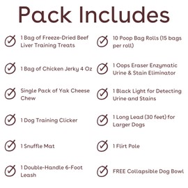 Pupford New Puppy Pack for Medium Sized Dogs, Includes Treats, Training Clicker, Snuffle Mat, Poop Bags, Leash, Oops Eraser, Black Light, Dog Lead, Flirt Pole and Collapsible Dog Bowl