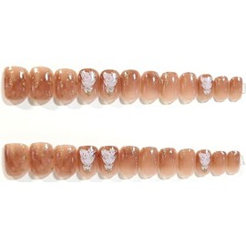 Marbled Christmas Glossy Extra Short Squoval Press On Nails - 24 Pieces - Artificial Nails