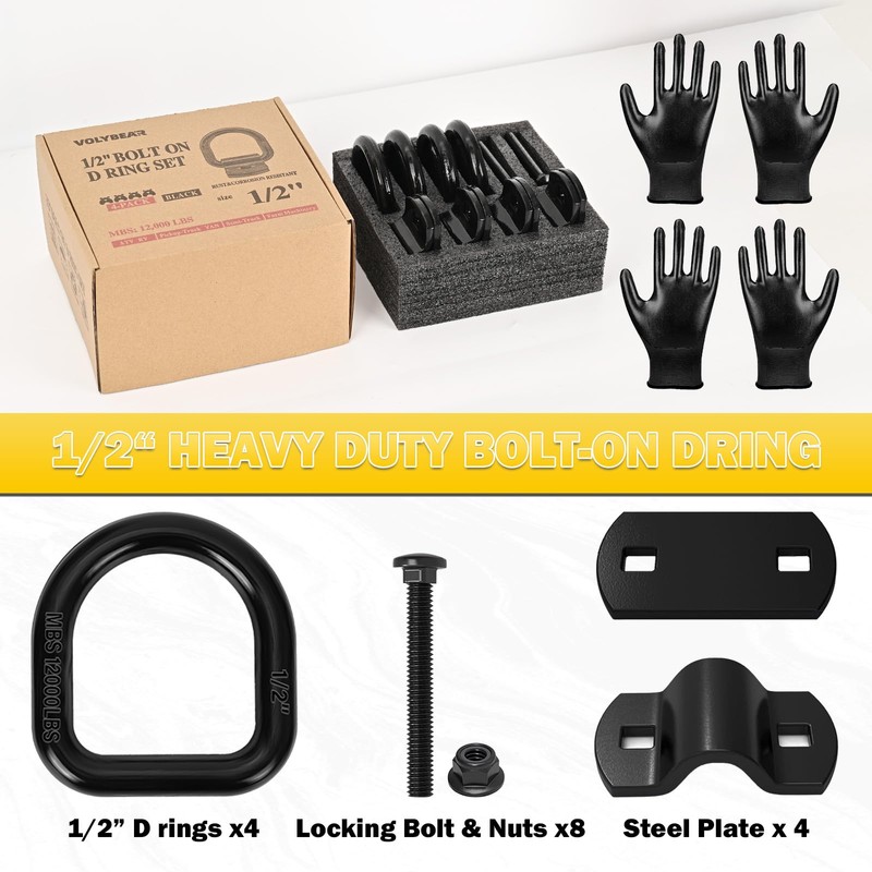 4-Pack 1/2-Inch Heavy Duty Bolt-On Forged D-Ring Shackles - 12,000Lbs