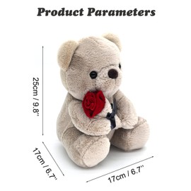 9.8'' Teddy Bear with Rose, Soft Plush Bear Doll Stuffed Animals Toys Valentines Day Decor Gifts for Her/Girlfriend Lover Mom Kids (Gray)