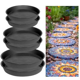 6 Pcs Round Stepping Stone Molds, 3 Size Reusable Cement Molds for Concrete, 8''/9.4''/ 10.8'' Plastic Concrete Mold for Casting Garden and Walkway