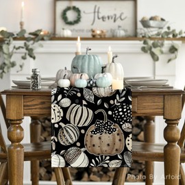 Artoid Mode Black Leaves Pumpkins Autumn Table Runner, Seasonal Kitchen Table Decoration, Indoor, Holiday, Party Decor, 40 x 140 cm