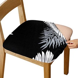 Gute Chair Seat Covers, Stretch Printed Chair Covers with Elastic Ties and Button, Removable Washable Dining Upholstered Chair Protector Seat Cushion Slipcovers for Dining Room, Office(Black)