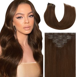 Caliee Clip in Hair Extensions for Thin Hair 18Inch 110G Thick Hair Seamless Human Hair Clip ins Soft Straight Hair New Technology PU Natural Hair Extensions Real Human Hair Chocolate Brown Hair Extensions