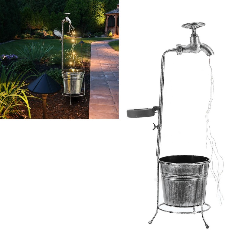 Lawn Lamp Solar Outdoor Waterproof Metal Faucet Durable Light Statue