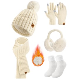 Winter Beanie Hat Scarf Gloves Ear Muffs Socks Sets for Women Men Warm Beanies Hats Touch Screen Gloves Long Scarves 5PCS