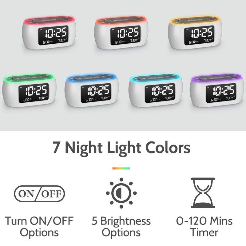 HOUSBAY Glow Small Alarm Clock Radio for Bedrooms with 7