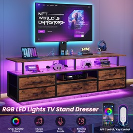 BTHFST TV Stand with Mount for 45/55/65/70 inch TVs, 51.2" LED TV Stand with Power Outlets & Storage, Entertainment Center with Storage, Rustic Brown