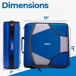 Case-it King Sized Zip Tab School Zipper Binder | 4-Inch D-Rings, 800 Sheet Capacity, 5-Subject Expanding File Folder, Multiple Pockets & Storage Organizer, Shoulder Strap | D-186 Midnight Blue