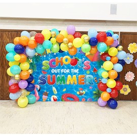 HEARKEN 7x5ft School's Out for The Summer Pool Party Backdrop Goodbye School End of School Kid Holiday Tropical Pool Background Class Teacher Kid Graduation Bash Summer Vacation Supplies
