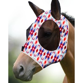 Harrison Howard Super Comfort Stretchy Fly Mask Large Eye Space with UV Protection Soft on Skin with Breathability-Tribal Abstract