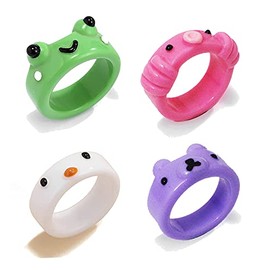 Little star shop Cute Candy Crystal Frog Chick Octopus Bear Ring for Women Girls Chunky Rings Colorful Trendy Smile Face Resin Aesthetic Acrylic Plastic Evil Eye Rhinestone Gem Y2K Stacking Square Rings Jewelry Little star shop-61