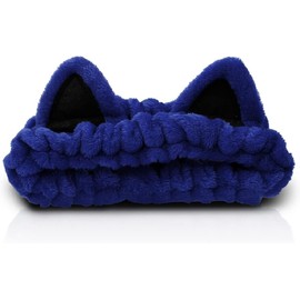 Face Wash Headband Hairband with Cat Ears Coral Fleece Cartoon Cute Creative Hair Accessories (Blue, One size)
