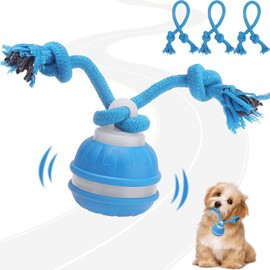 NGOKPYD Interactive Dog Toys – Moving Vibrating Dog Ball, 3 Play Modes, Emits Bird Sounds to Stimulate Curiosity, Comes with Chew Ropes, Ideal for Small Dogs & Puppies, Prevents Boredom(Blue)