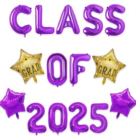 Gidobo Class of 2025 Balloons, Purple 16inch Foil Balloons Banner for 2025 Graduations College High School Grad Party Supplies