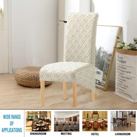 MINGPINHUIUS Chair Covers 4 pack - High Stretch Dining Room Chair Covers, High Back XL Chair Covers Set of 4, Dining Chair Cover for Dining Room Wedding Hotel Banquet Party (Beige White)