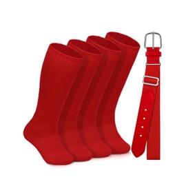 Gnodio Toddler Baseball Socks and Belt Combo Set Cotton Youth Baseball Softball Socks Adjustable Belt for Boys Girls