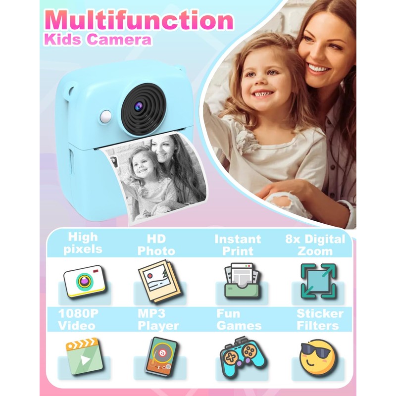 Kids Camera with Instant Function - 8x Digital Zoom 2.0