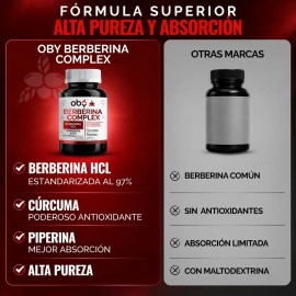 Berberina Hcl 97 1000mg Potenciada Con Piperina Y Curcuma  Glucontrol  Oby Berberine Complex 60 capsulas  Vitaminas Mujer Y Hombre                    
