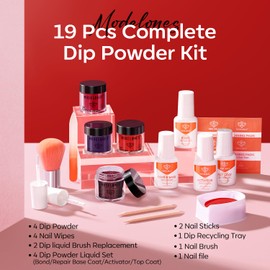 Modelones Dip Powder Nail Kit, Red Purple 4 Colors Nail Dip Glitter Powder Kit Starter Set for Beginners with Dipping Powder Liquid Set