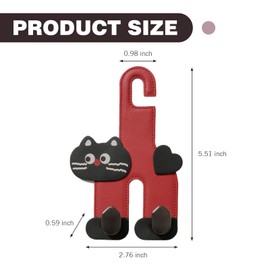 Shakas Car Headrest Hook, 2-in-1 Seat Back Storage Hook for Handbags Umbrellas Hats, Leather + Alloy Cute Cat Decoration Hanging Organizer, Universal for Most Cars, Trucks, SUVs (Red)