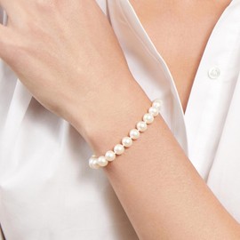 The Pearl Source White Freshwater Pearl Bracelet for Women - Cultured Pearl Bracelet in 925 Sterling Silver with Genuine Cultured Pearls, 7.0-7.5mm