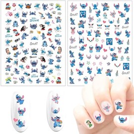 2 Sheets Niedliche Kawaii Cartoon Nagelaufkleber für Frauen, Mädchen, Geschenk (150+ Decals) (Stitch)