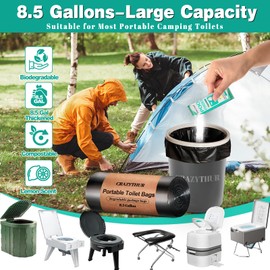 CRAZYTHUR 29PCS Portable Toilet Bags with 25PCS for Poo Powder Set, 8.5 Gallon Camping Toilet Bag Portable Toilets Absorbent Power, Camping Potty Bags for Outdoor Hiking Emergency Toilets