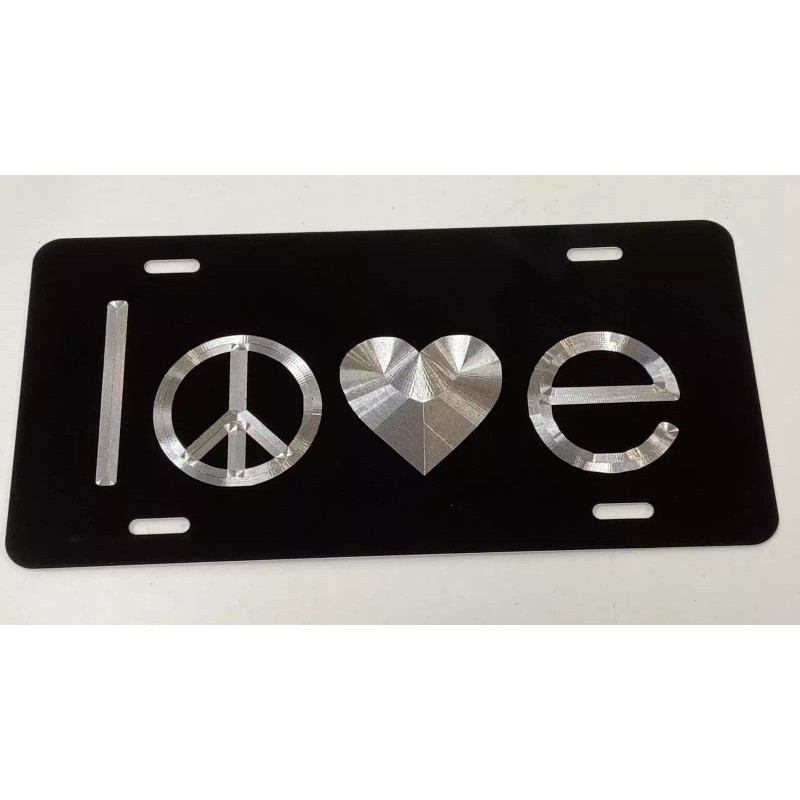 Diamond Etched Products Engraved Love Peace Heart Car Tag Diamond