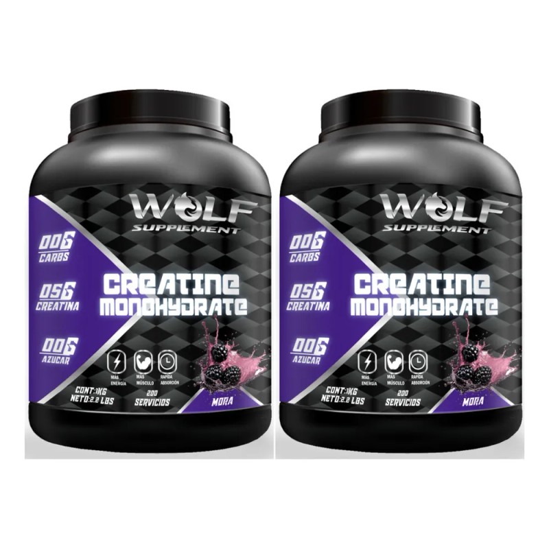 Duo Creatina Wolf 1kg + Creatina Wolf 1kg Varios Sabores