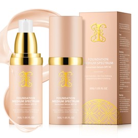 Foundation 4 in 1 - Medium Spectrum with SPF 50+, Anti-Aging, Concealer, Sun Protection, Hydrating Color Changing Foundation Makeup Liquid - Longwearing & Waterproof for Sport, Dancing (2PC, SPF50)