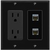 RiteAV 15A Power Outlet 1 Port CAT6-SHIELDED 1 CAT6A Jack Decorative Wall Plate [Black]