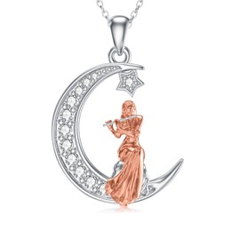 PROESS Flute Necklace 925 Sterling Silver Moon Flute Pendant Chain Music Jewelry for Women Flute Lover
